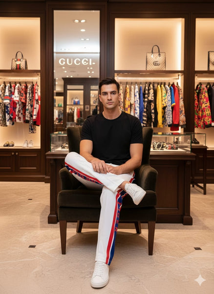 White Premium Track Pants with Red & Blue Side Stripes