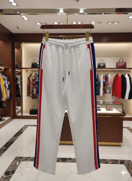 White Premium Track Pants with Red & Blue Side Stripes