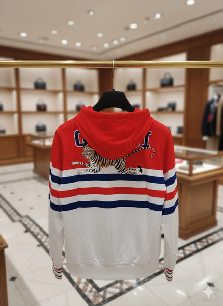 Red & White Striped Tiger Hoodie  Premium Designer Style