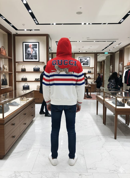 Red & White Striped Tiger Hoodie  Premium Designer Style