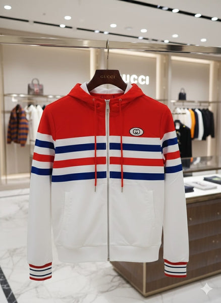 Red & White Striped Tiger Hoodie  Premium Designer Style