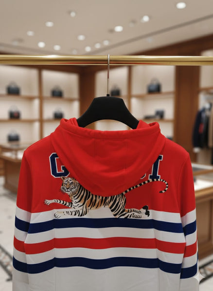 Red & White Striped Tiger Hoodie  Premium Designer Style