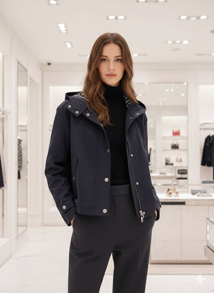 Premium  Navy Cropped Hooded Jacket