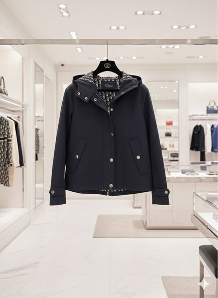 Premium  Navy Cropped Hooded Jacket