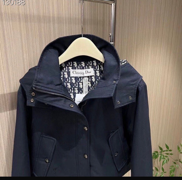 Premium  Navy Cropped Hooded Jacket