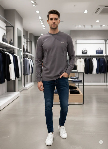 Luxury Elegant Classic Grey Long-Sleeve Tee