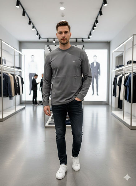 Elegant  Grey Classic Long-Sleeve Tee