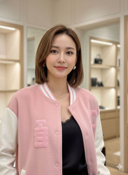 Pink & White Varsity Jacket Cute Letter Patch Design