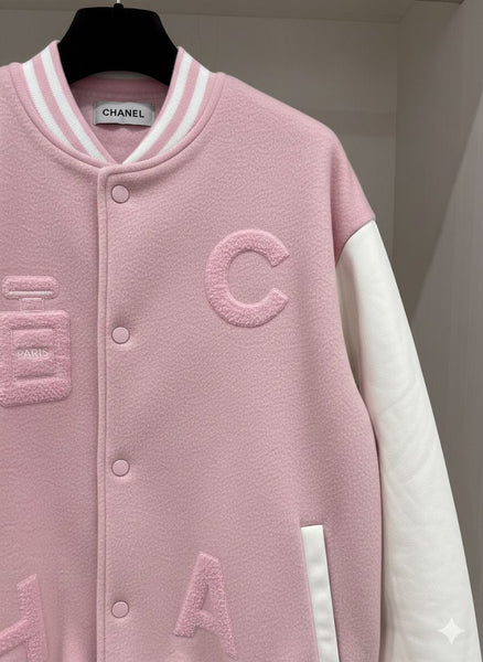 Pink & White Varsity Jacket Cute Letter Patch Design