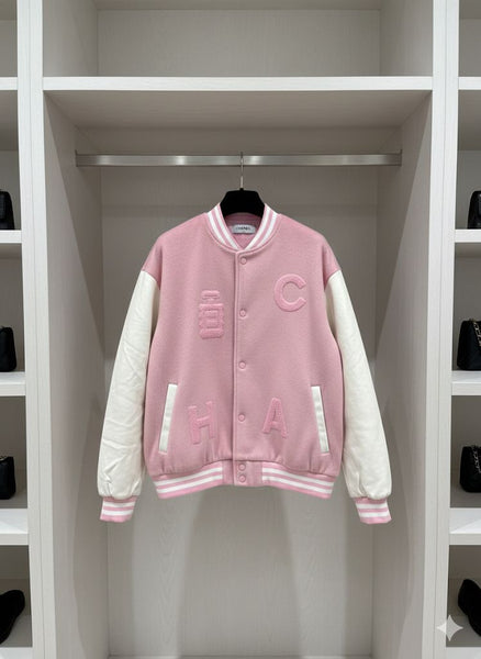 Pink & White Varsity Jacket Cute Letter Patch Design