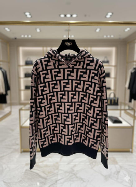 Premium  FF Monogram Hoodie  Pink & Black Luxury Knit