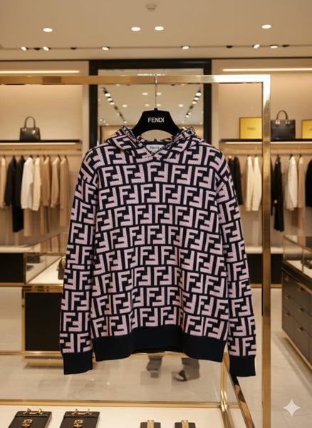 Premium  FF Monogram Hoodie  Pink & Black Luxury Knit