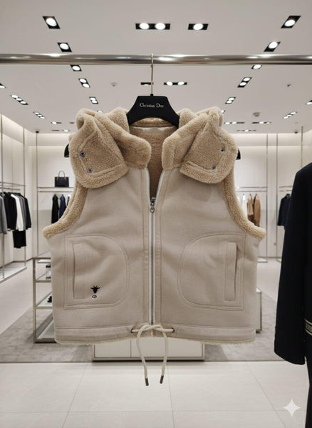 Luxury Sherpa-Lined Hooded Sleeveless Winter  Jacket