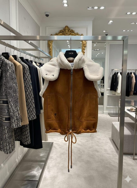 Premium Faux Suede Sleeveless Fur Hooded Vest