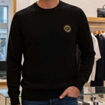 Premium Black Logo Patch Crewneck Sweatshirt