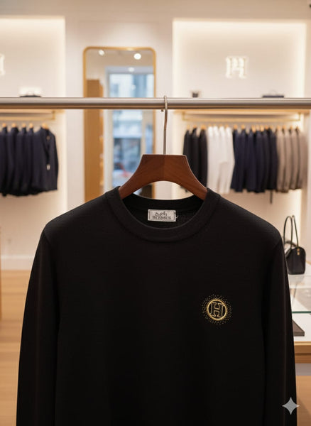 Premium Black Logo Patch Crewneck Sweatshirt