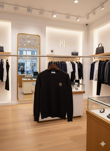 Premium Black Logo Patch Crewneck Sweatshirt