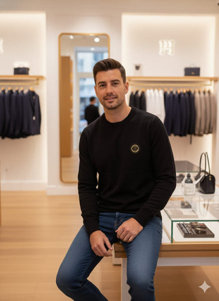 Premium Black Logo Patch Crewneck Sweatshirt