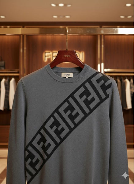 Premium Grey Diagonal Monogram Crewneck Sweatshirt