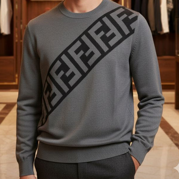 Premium Grey Diagonal Monogram Crewneck Sweatshirt