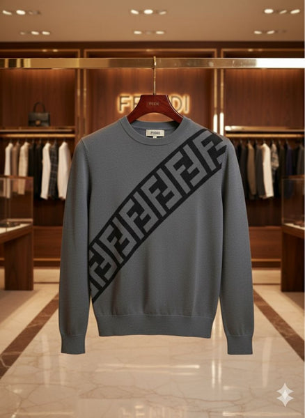 Premium Grey Diagonal Monogram Crewneck Sweatshirt