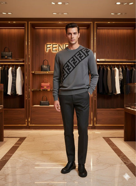 Premium Grey Diagonal Monogram Crewneck Sweatshirt