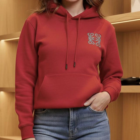 Premium Red Logo Embroidered Hoodie