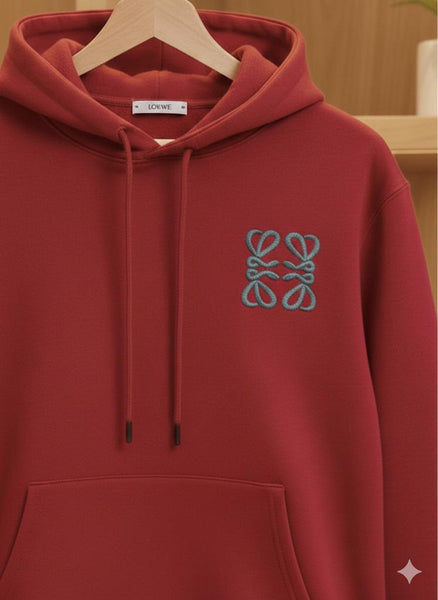 Premium Red Logo Embroidered Hoodie