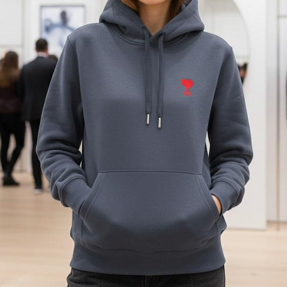 Premium  Heart Logo Grey Hoodie Soft & Stylish Casual Wear