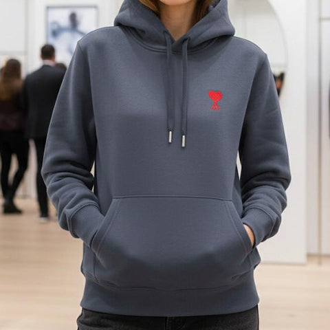 Premium  Heart Logo Grey Hoodie Soft & Stylish Casual Wear