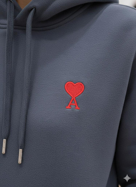 Premium  Heart Logo Grey Hoodie Soft & Stylish Casual Wear