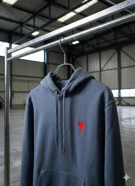 Premium  Heart Logo Grey Hoodie Soft & Stylish Casual Wear