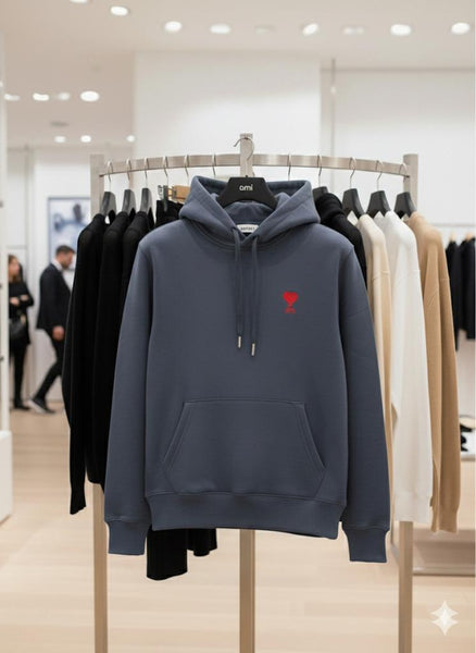 Premium  Heart Logo Grey Hoodie Soft & Stylish Casual Wear