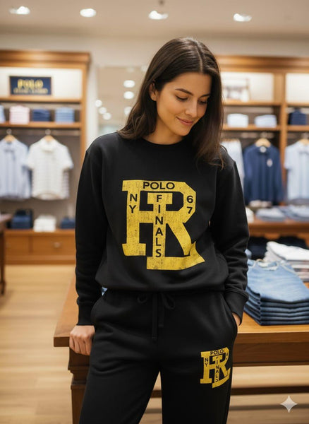 Black Premium Polo Logo Sweatshirt & Jogger Co-ord Set