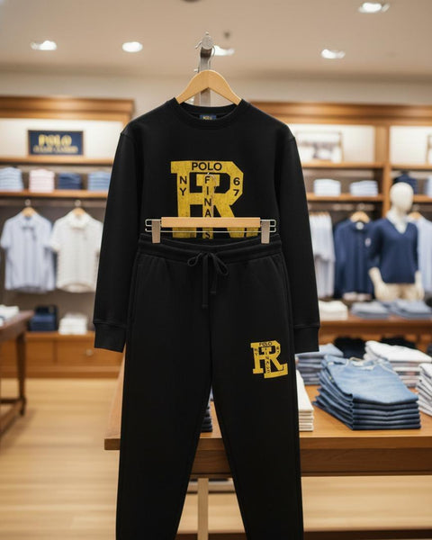 Black Premium Polo Logo Sweatshirt & Jogger Co-ord Set