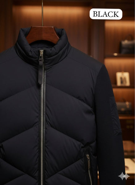 Black Quilted Zip-Up Jacket with Sleek Modern Design