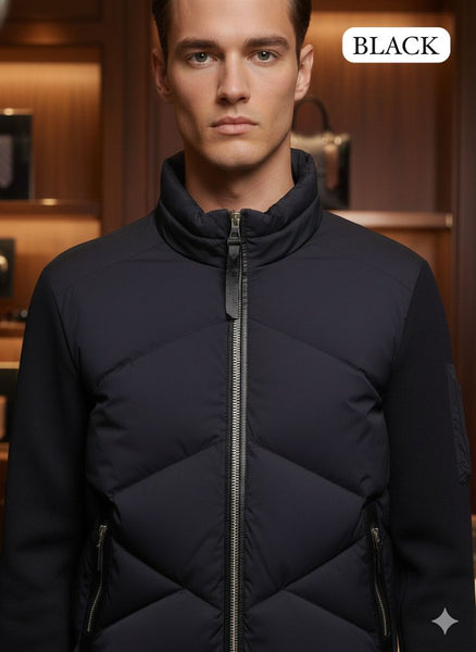 Black Quilted Zip-Up Jacket with Sleek Modern Design