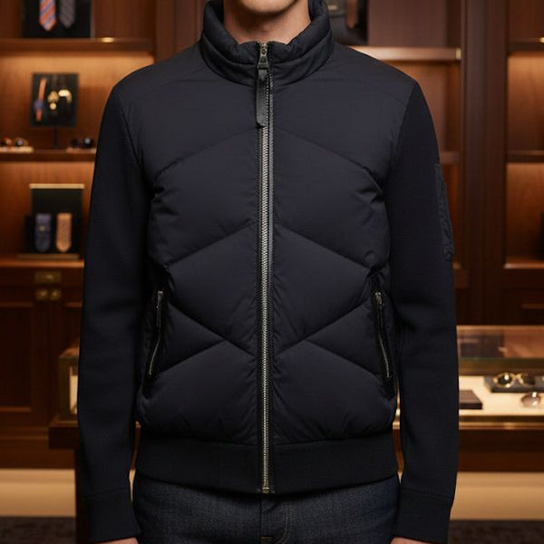 Black Quilted Zip-Up Jacket with Sleek Modern Design