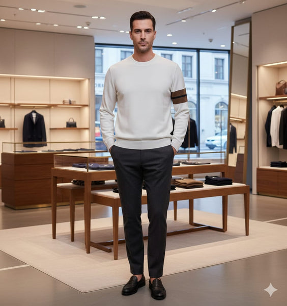 Classic White Pullover with Stylish Arm Stripe