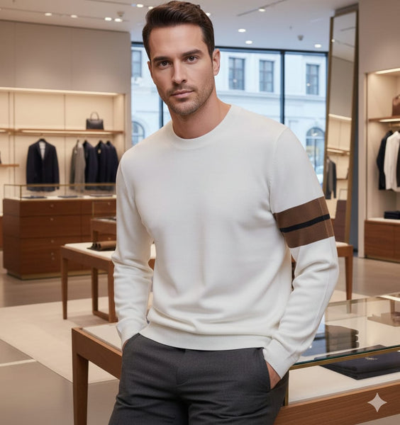 Classic White Pullover with Stylish Arm Stripe