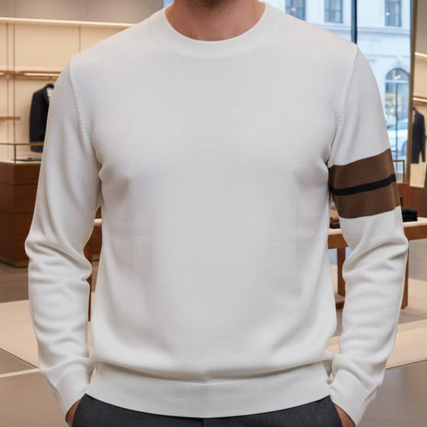 Classic White Pullover with Stylish Arm Stripe