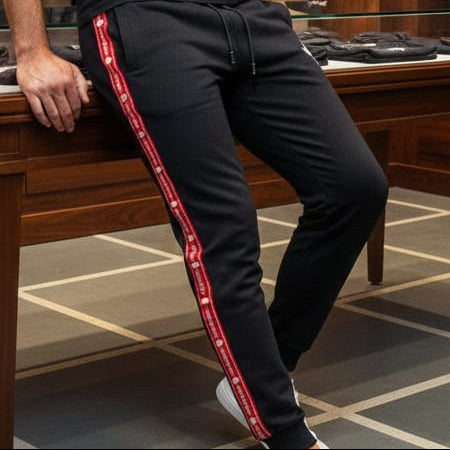 Black Sports Joggers with Red Side Stripes