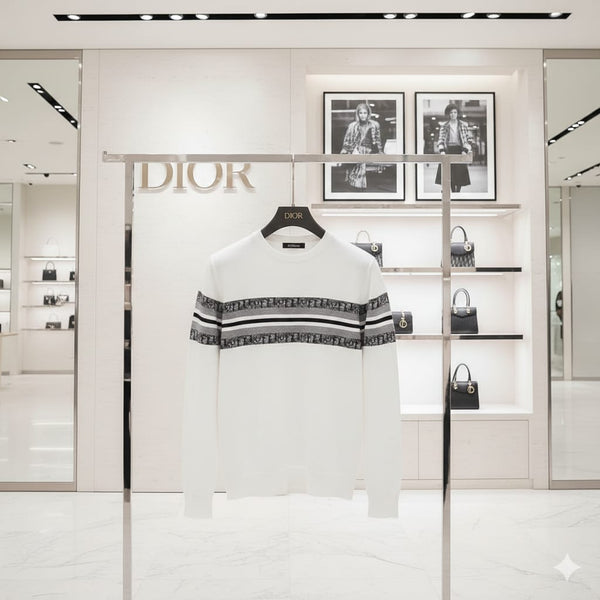 Exclusive Premium White Signature Stripe Knit Sweater