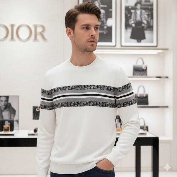 Exclusive Premium White Signature Stripe Knit Sweater