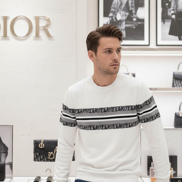 Exclusive Premium White Signature Stripe Knit Sweater