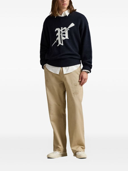 Premium Logo-Intarsia Crew-Neck Sweater