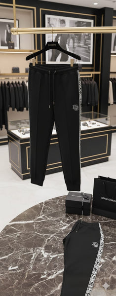 Luxury Black Logo Side-Stripe Track Pants