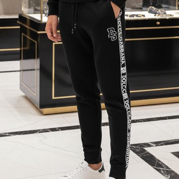 Luxury Black Logo Side-Stripe Track Pants