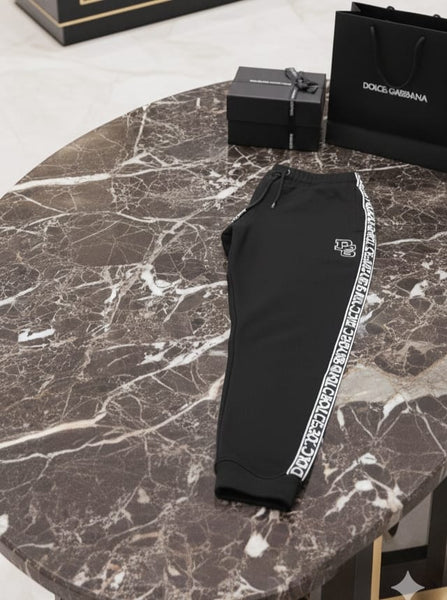 Luxury Black Logo Side-Stripe Track Pants