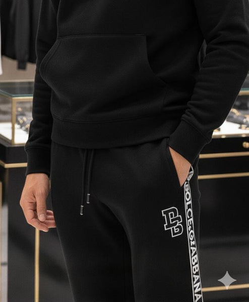 Luxury Black Logo Side-Stripe Track Pants